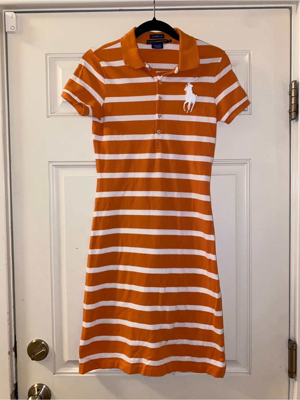 Ralph Lauren Sport The Skinny Polo Dress Orange White Striped Big Pony S